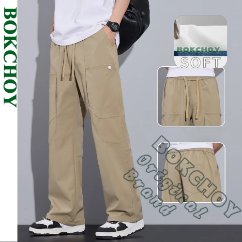 صورة جديد ربيع 2025 سروال برباط البضائع غير الرسمي للرجال ملابس بلون سادة ملابس الشارع الشهير بنطلون رجالي ZG9885