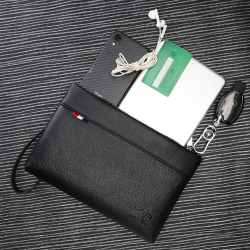 صورة حقيبة يد رجالية للأعمال ذات سعة كبيرة ومشبك جلدي ناعم الوجه كلاسيكي كاجوال أنيق حقيبة محمولة بسحاب حقيبة محفظة