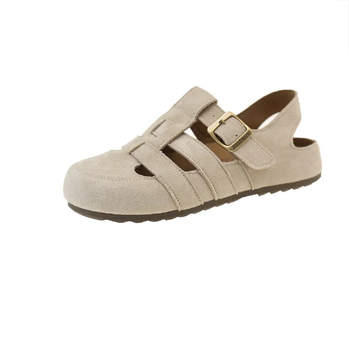 صورة صنادل نسائية صيفية بلون سادة على الطراز الكوري ملابس خارجية سميكة القاع شباشب شاطئ غير رسمية على طراز الأحذية الرومانية العصرية