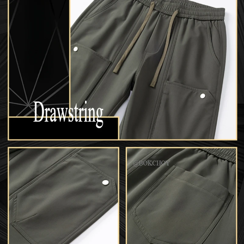 صورة جديد ربيع 2025 سروال برباط البضائع غير الرسمي للرجال ملابس بلون سادة ملابس الشارع الشهير بنطلون رجالي ZG9885