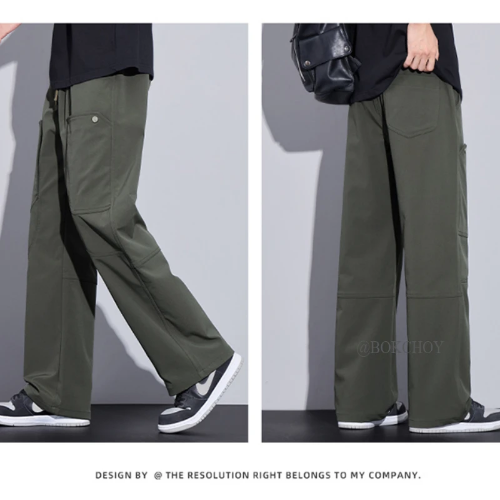 صورة جديد ربيع 2025 سروال برباط البضائع غير الرسمي للرجال ملابس بلون سادة ملابس الشارع الشهير بنطلون رجالي ZG9885